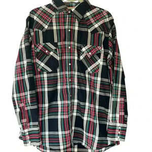 Men's western pearl snap Black and Red Plaid Shirt ELY cattlemen’s size large